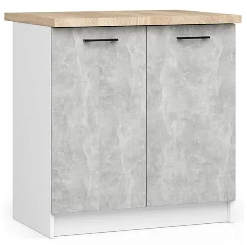 BDW - Küchenschrank - Schrank Küche mit Türen und Arbeitsplatte - Schrank 80 cm breit, 85 cm hoch - Küchenschränke Einzeln, Küchenmöbel Einzelteile (Weiss/Beton)