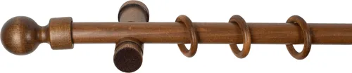 SN Deco - Stilgarnitur Gardinenstange Vorhangstange Giro, Holz, moderner Träger, 28 mm, 1-Lauf, Komplettset mit Ringen, Farbe Walnuss, 120 cm