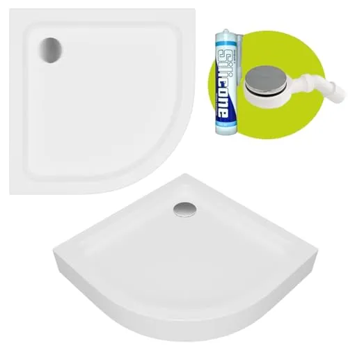 ECOLAM Duschwanne BEN 90x90 cm – Viertelkreis Dusche mit Siphon