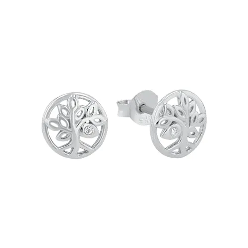 Amor Paar Ohrstecker 2024145 mit Zirkonia - Ohrstecker aus 925 Sterling Silber mit stylishem Lebensbaum-Motiv und strahlenden Zirkonia-Steinen. Ideal für den angesagten Ear-Piece-Style und in einer eleganten Schmuckbox verpackt – perfekt als Geschenk.
