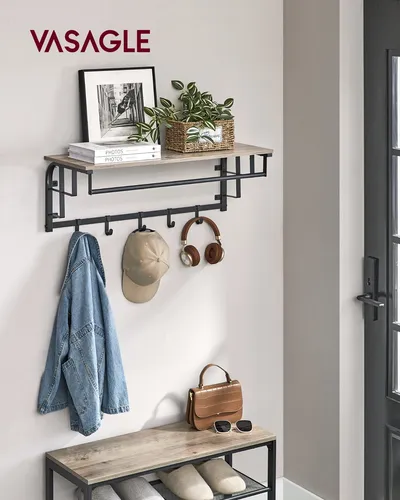 VASAGLE Wandgarderobe mit Aufbewahrungsregal in grau von VASAGLE
