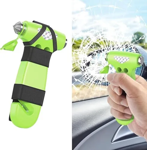 ZYEKIU Nothammer Auto, Window Breaker 3 in 1 Notfall Fluchtwerkzeug, Notfallhammer Auto mit Gurtschneider, Protector Sicherheitshammer Gurtschneider Notfallhammer Auto Ausstiegshilfe (Grün)