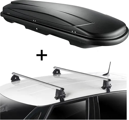 Dachbox VDP JUXT400 400 Liter schwarz + Dachträger VDP EVO ALU für VW Golf V (1K) - Praktisches Set aus abschließbarer Dachbox (400 Liter) und robusten Aluminium-Dachträgern, ideal für den VW Golf V (2003-2008). Maximieren Sie Ihren Stauraum für Reisen und Ausflüge.