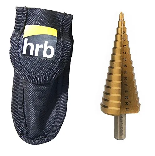 Produktbild HRB Profi Stufenbohrer HSS Lochbohrer, Kegelbohrer Schälbohrer für Metall, Blech, Kunststoff und Holz, Aufnahme 10mm für Standard Bohrfutter (1er Set 4-32mm)