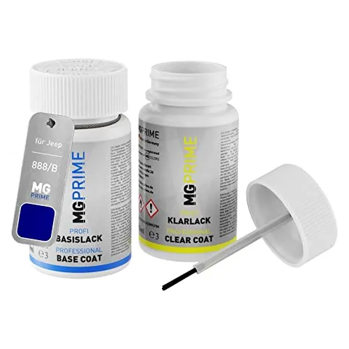 MG PRIME Autolack Lackstift Set für Jeep 888/B / 888 Jetset Blue Metallic/Bleu Jet Set Metallic Basislack Klarlack je 50ml