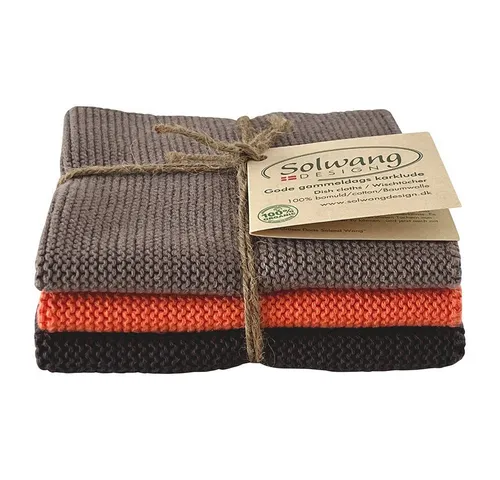Solwang Putzlappen, Wischlappen, Wischtücher, Geschirrtuch, Handtuch, Reinigungstuch (Baumwolle, 3 Stück gestrickte Wischtücher in warmem Grau/Koralle Kombi, 25x25 cm, 3-tlg., Saugfähigkeit und Funktionalität zu optimieren/ Versch, Ausführungen)