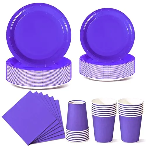 Nkaiso Hellviolett Partygeschirr, 96 Stück Bunt Pappteller, Party Pappteller Becher Servietten Partyteller Partyset Süße Party, für Feste und Feiern wie Geburtstag
