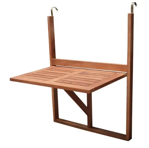 DEGAMO Balkonhängetisch 60x40cm - Klappbar und platzsparend - Gartentisch aus geöltem Akazienholz, ideal für Balkon und Terrasse. Klappbar für einfachen Stauraum und geeignet für Geländer bis 6cm Dicke.