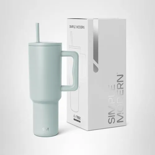 Produktbild Simple Modern Thermobecher mit Strohhalm und Griff | Eiskaffee-Reisebecher 1180ml