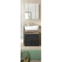 Badezimmer Ice 2-tlg. Schwarz/Eiche dunkel – Stilvolle Garnitur - Moderne Badezimmergarnitur in Schwarz und dunkler Eiche, ideal für ein elegantes Ambiente. Praktisch und funktional für jeden Tag.