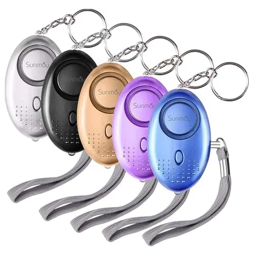 SUNMAY Persönlicher Alarm, 5 Stück, 140 dB, Selbstverteidigungsalarm mit LED-Licht, Schlüsselanhänger für Frauen, Kinder, ältere Menschen, Nachtschicht
