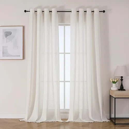 Joydeco Leinen Vorhänge Halbtransparent Wohnzimmer mit Ösen Gardinen Stores Leinenoptik Vorhang Modern Boho Ösenvorhang Ösenschal 2er Set 260x140cm (HxB) Cremeweiß Curtains für Schlafzimmer
