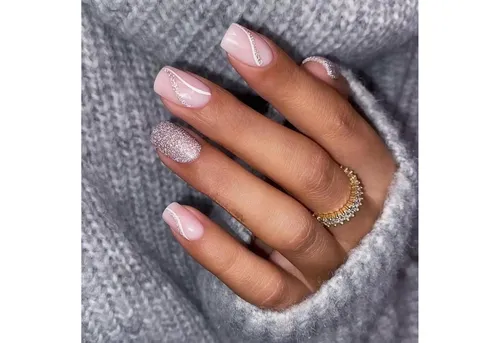 LuxusKollektion Kunstfingernägel 24 Stück Rose Glitter Nägel Zum Aufkleben Kurz Weiß Eckig