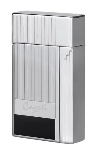 Caseti Paris Feuerzeug Soleil chrom mit Streifen schwarz Piezozündung Jet Flamme