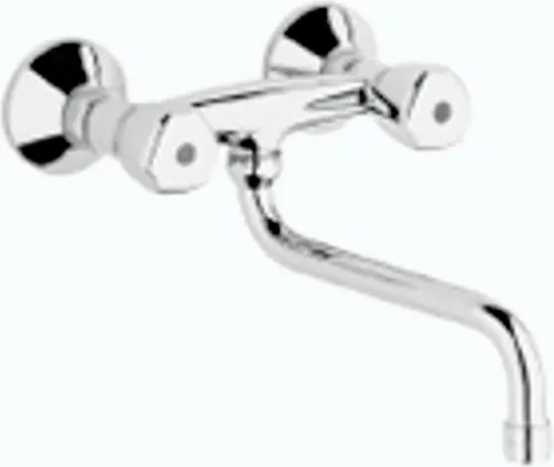 Kludi Spültisch-Wandarmatur STANDARD DN 15 mit Terralux Griff - Armaturen für Wandmontage, schwenkbarer Rohrauslauf 360° und Luftsprudler für optimalen Wasserfluss – ideal für moderne Küchen.