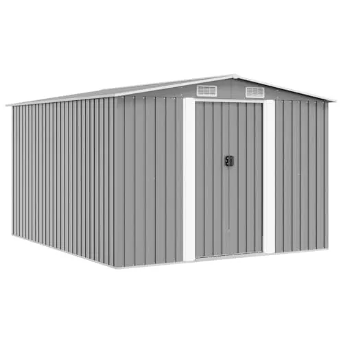 vidaXL Gerätehaus 257x298x178cm - Robuster Metall Geräteschuppen für Garten - Gerätehäuser: Langlebiger Metall Geräteschuppen mit hervorragender Belüftung und Doppel-Schiebetüren für einfachen Zugang. Ideal zum Schutz Ihrer Werkzeuge und Gartenmöbel.