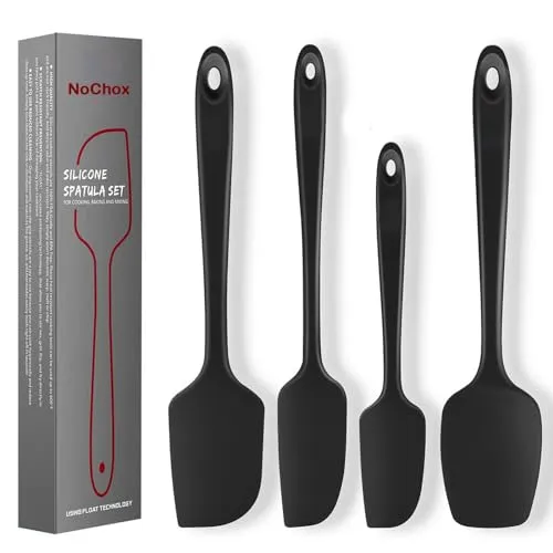 Teigschaber Set, NoChoX Hitzebeständig Silikon spatel + Silikon Kochlöffel, Küche Spatula + Löffel für Thermomix TM5,TM6 und TM31 (Schwarz)