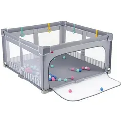 COSTWAY Laufstall faltbar, 150*150cm, mit 50 Bälle & Tragetasche, für Baby grau 76.5 cm
