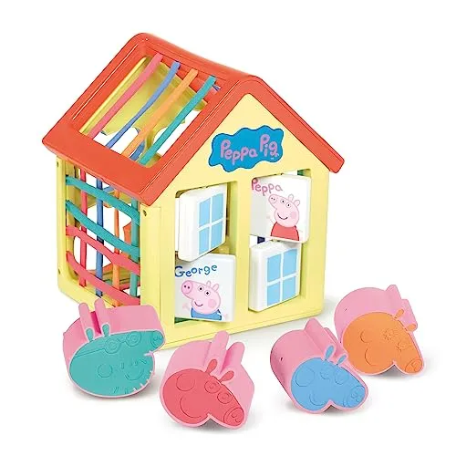Toomies E73528 Tomy Activity Sensory Peppa Pig Haus mit drehbaren Fenstern, Stretchy Webs, Block Peppa Pig Shape Sorter-+Spielzeug ab 18 Monate Spielmatte & Activity Table Baby lernspielzeug