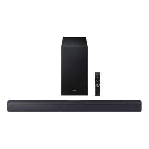 SAMSUNG Soundbar HW-B450F/ZF 2025 - 2.1 Kanäle mit Dolby Audio - Soundbars: Erleben Sie beeindruckenden Kino-Sound mit intelligentem Klang, der sich automatisch anpasst, und einem kraftvollen Woofer für tiefen Bass.