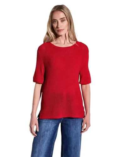 Street One Pullover in Rot - 40 - Pullover mit Rundhalsausschnitt, engmaschigem Strickmuster und semitransparenter Verarbeitung – ideal für einen stylishen Look.