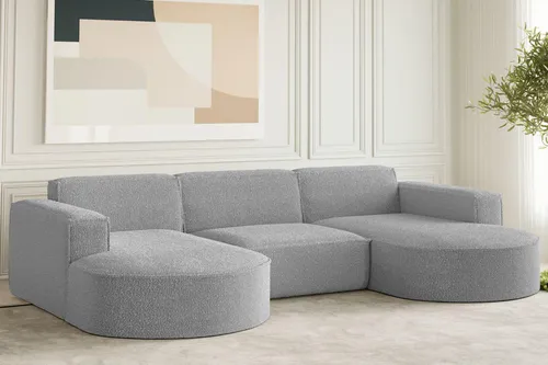 Kaiser Möbel Ecksofa MODENA Designer U-Form Stoff Loop Grau - Ecksofa MODENA in U-Form, hochwertiger LOOP-Stoff mit hydrophoben Eigenschaften für einfachen Pflegekomfort. Ideal für stilvolle Wohnzimmer und gemütliche Familienabende.