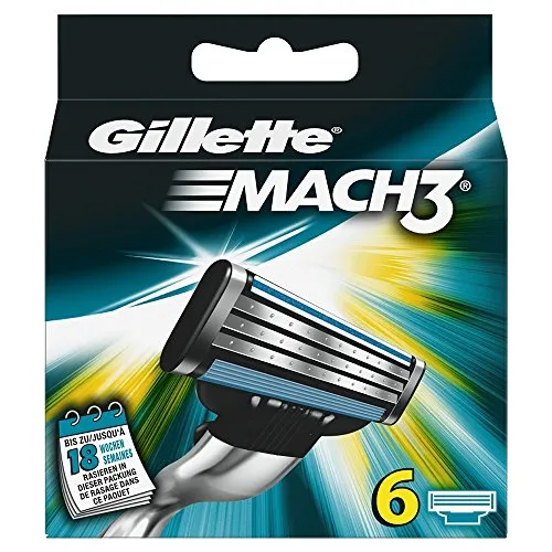 Gillette Mach3 Rasierklingen, 6 Stück - Rasierer für Herren mit fortschrittlichem, beweglichem Klingenkopf für weniger Hautreizungen und optimalen Komfort. Ideal für eine gründliche und sanfte Rasur.