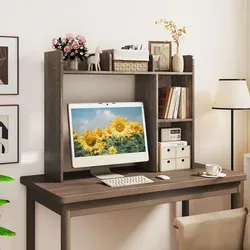 COSTWAY Schreibtischregal mit 4 Ablagen - Praktischer Tischorganizer in Grau - Optimieren Sie Ihren Arbeitsplatz mit dem COSTWAY Schreibtischregal! Es bietet Platz für Monitore bis 27 Zoll und hilft Ihnen, Ordnung zu halten. Robuste Konstruktion mit 2 Kippsicherungen für zusätzliche Sicherheit.