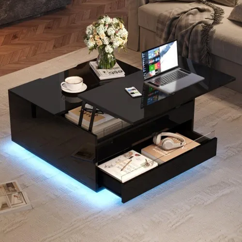 Anhebbarer Couchtisch mit LED-Licht und Stauraum