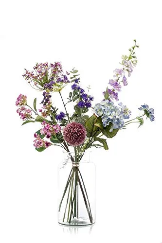 Künstlicher Blumenstrauß Feme in Violett – 90 cm - Eleganter Kunstblumenstrauß mit Zierlauch, Hortensie und Rittersporn, ideal für Geschenke oder als dekorativer Blickfang. Gesamthöhe 90 cm, Durchmesser 40 cm, flexibel formbar auf dem Stiel.