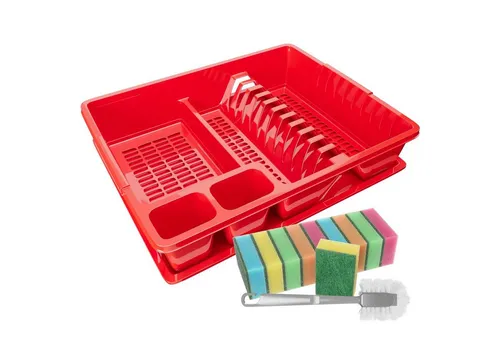 Wellgro Geschirrständer Abtropfgestel mit Reinigungsbürste und 10 Schwämmen