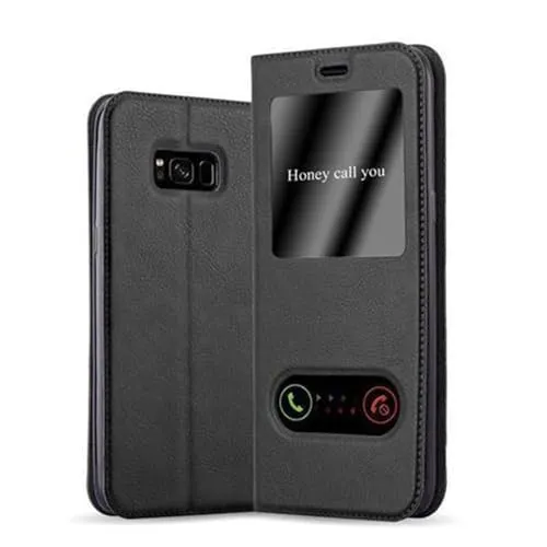 Cadorabo Schutzhülle für Samsung Galaxy S8 - Schwarz Book Case mit Magnetverschluss, robust und stilvoll mit doppeltem Sichtfenster und Standfunktion