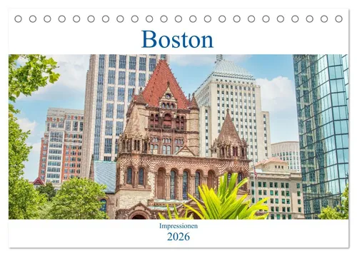 Boston Tischkalender 2026 - Impressionen von Sell Pixs - Kalender für 2026 im DIN A5 Querformat, mit 14 eindrucksvollen Bildern der historischen Altstadt Bostons. Perfekt für Kunst- und Reisefans!