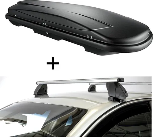 Dachbox VDPJUXT400 400 Liter schwarz abschließbar + Dachträger K1 PRO Aluminium kompatibel mit für Mitsubishi L200 / Triton IV (4Türer) 06-15