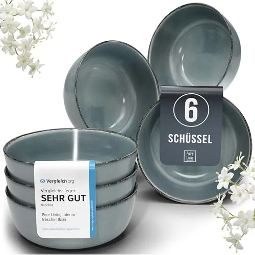 Steingut Müslischalen Set für 6 Personen in blau von PURE LIVING INTERIOR DESIGN