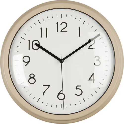 LS-LebenStil Retro Wanduhr Sand Beige 26cm Kunststoff Analog Rund Vintage Küchen-Uhr Büro-Uhr große Ziffern leicht leise Wohnzimmer Flur Kinder-Zimmer