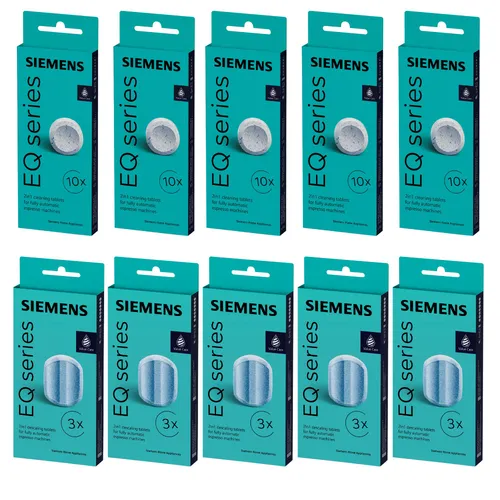 SIEMENS TZ80001+ Reinigungstabletten & Entkalkungstabletten Set - Reinigungsset für Kaffeemaschinen, kompatibel mit Bosch und Siemens. Ideal für die Pflege von EQ.5 bis EQ.9 Modellen, sorgt für optimale Leistung und Langlebigkeit.
