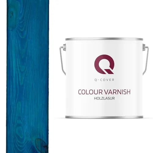Q-Cover Holzlasur Blau 5L (ca.25m²-1 Anstrich) Satin Holzschutz Holzschutzlasur Lasur Wasserbasierte Innen Außen Lasur Abperleffekt Für Holz