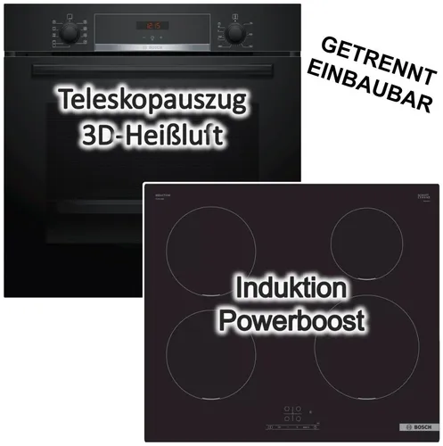 Bosch Herdset mit EcoClean Backofen und Induktionskochfeld - 60 cm - Energieeffizientes Herdset mit 4 Induktionsplatten, digitaler Steuerung und pflegeleichter Oberfläche. Ideal für moderne Küchen, sorgt für schnelles und komfortables Kochen.