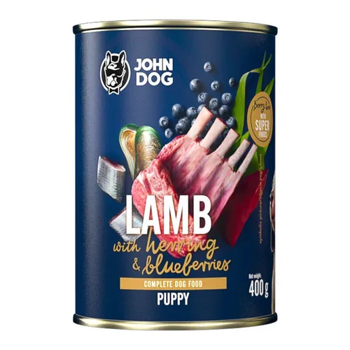 John Dog Berry Junior Lamm Hering mit Heidelbeeren 400g Nassfutter Für Welpen