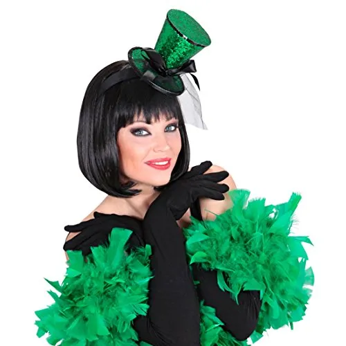 NET TOYS Mini Zylinder Burlesque Minihut am Bügel mit Schleier grün Tänzerin Miniatur Hut Can Can Girl Minizylinder Glitzer Zylinderhut Fascinator Kostüm Accessoire