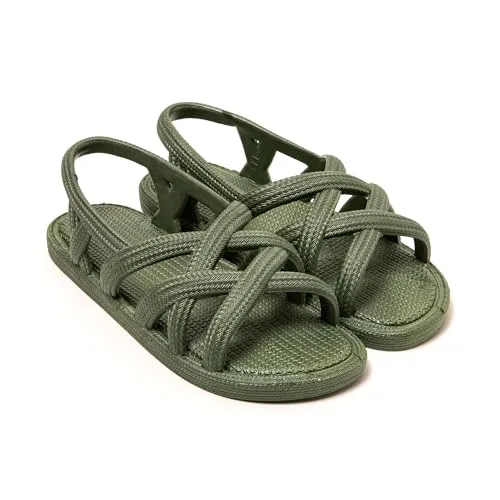 BRASILERAS Damen Sandalen mit Rutschfester Sohle bequem Schuhe für Strand/Schwimmbad/Stadt militärgrün 38 EU