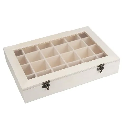 Ideen mit Herz Holz-Box mit 24 Fächern und Deckel inkl. Sichtfenster | Holz-Kiste, Aufbewahrungskiste, Organizer | 30 x 20 x 5,5 cm