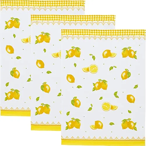 Erwin Müller Geschirrtuch, Küchentuch, Trockentuch im 3er-Pack mit Druckmotiv Zitronen Größe 50x70 cm - strapazierfähig, saugkräftig, 100% Baumwolle