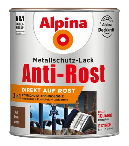 Alpina Anti Rost Metallschutz-Lack matt braun RAL 8011 750ml