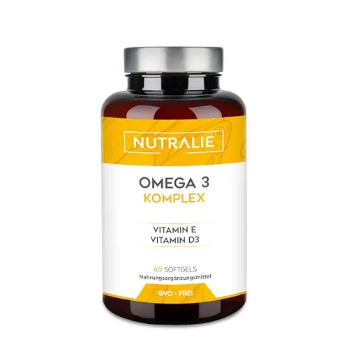 Omega 3 Kapseln 2000mg – EPA und DHA 1257 mg – Vitamin D und E – Fischöl – 60 Softgels Fischöl Omega 3 Nutralie