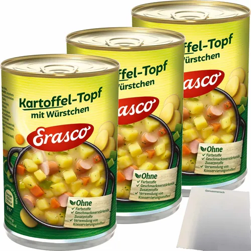 Erasco Kartoffeltopf mit Würstchen 3er Pack 3x400g Dose + usy Block
