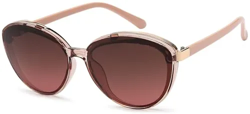 styleBREAKER Damen Sonnenbrille Oval mit filigranem Kunststoff Rahmen und Metall Detail, Polycarbonat Gläser 09020144, Farbe:Gestell Transparent-Rose/Glas Grau-Violett Verlauf
