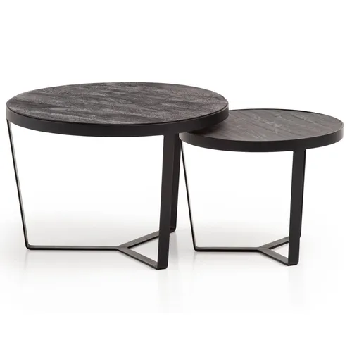 Rundes Couchtisch 2er Set aus Holz & Steinoptik - Moderne Couchtische in zwei Größen, handgefertigt mit einzigartiger Holzmaserung und eleganter Steinoptik, ideal für stilvolle Wohnzimmer.