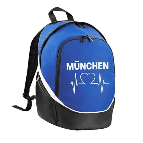 multifanshop Rucksack - München blau - Herzschlag, blau/schwarz, Größe one size - Hochwertiger Rucksack für München-Fans, ausgestattet mit Feuchtfach, Netztasche und Kopfhörerausgang. Ideal für den täglichen Gebrauch und optimalen Komfort!